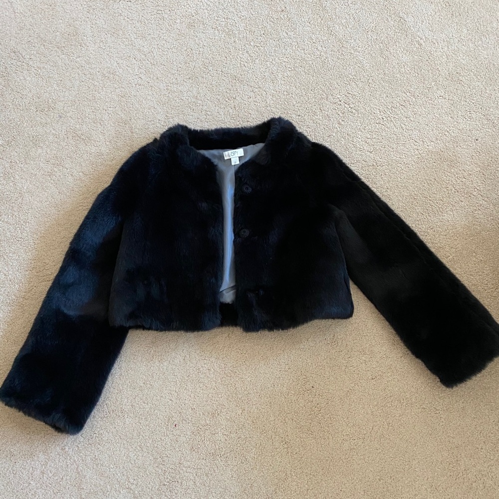 Loft Black Faux Fur Coat . Size L - Picture 3 of 3